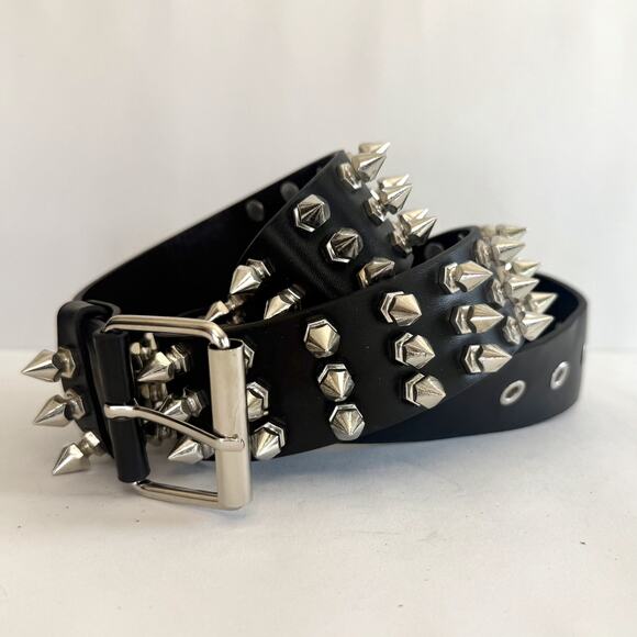Y2K Black Leather Punk Belt Silver Studs Adjustable Fits 26-36 Unisex Style - Picture 12 of 13